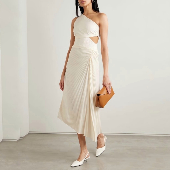 A.L.C. Dresses & Skirts - A.L.C. Dahlia Pleated Asymmetric Midi Dress Whisper White Ivory Size 2 NEW